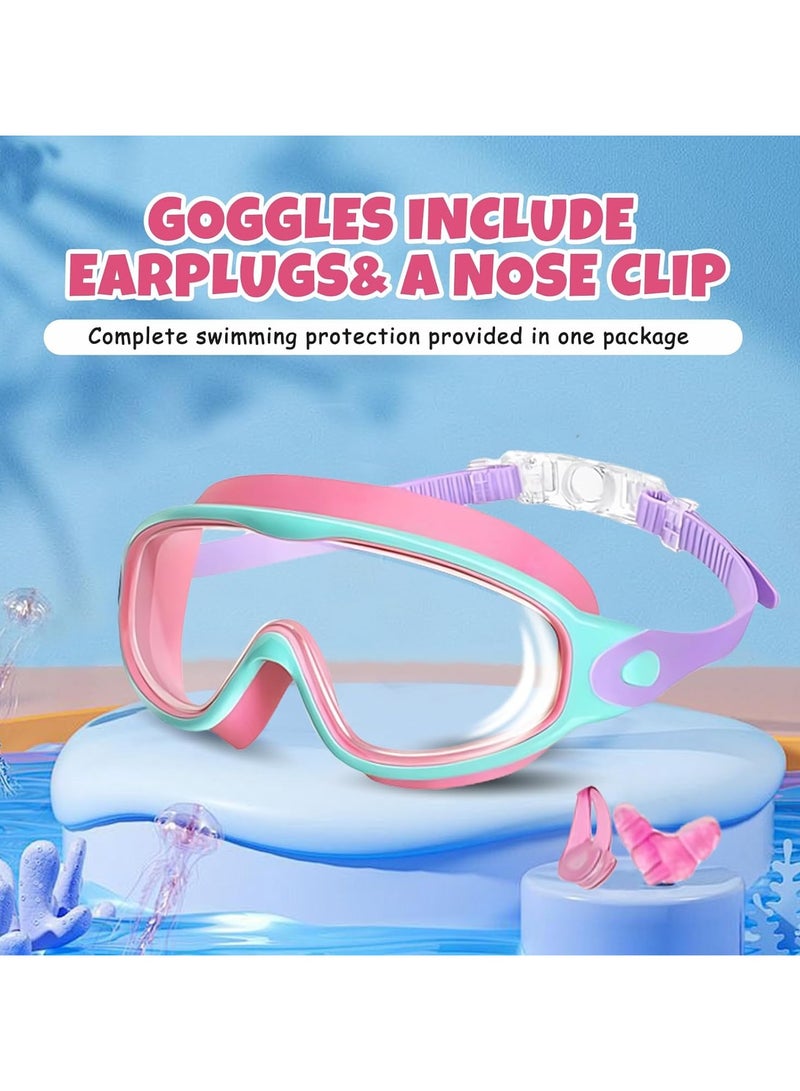 ATRJSZ 2 Pack Swimming Goggles for Child,Swimming Goggles for Kids 3-14,Wide Vision Anti-Fog Waterproof UV Protection Lenses,No Leaking Swim Glasses for Men Women Girls,Adjustable Strap, With Nose Mask - Image 5