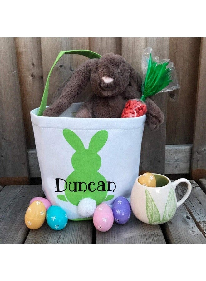 MONOBLANKS Easter Bunny Basket Bags For Canvas Cotton Carrying Gift And Eggs Hunt Bag?Fluffy Tails Printed Rabbit Canvas Toys Bucket Tote (Green) - Image 5