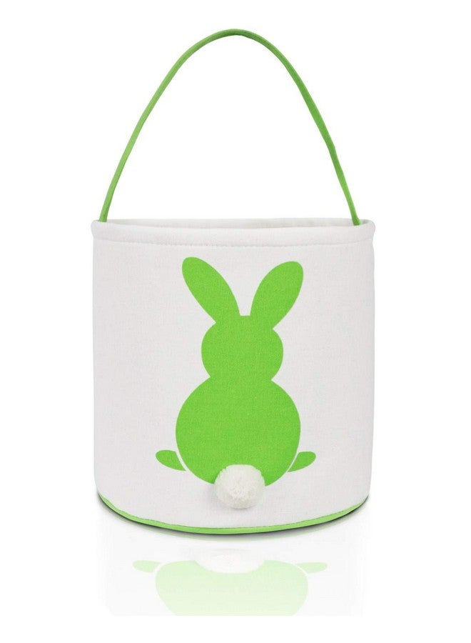 MONOBLANKS Easter Bunny Basket Bags For Canvas Cotton Carrying Gift And Eggs Hunt Bag?Fluffy Tails Printed Rabbit Canvas Toys Bucket Tote (Green) - Image 2