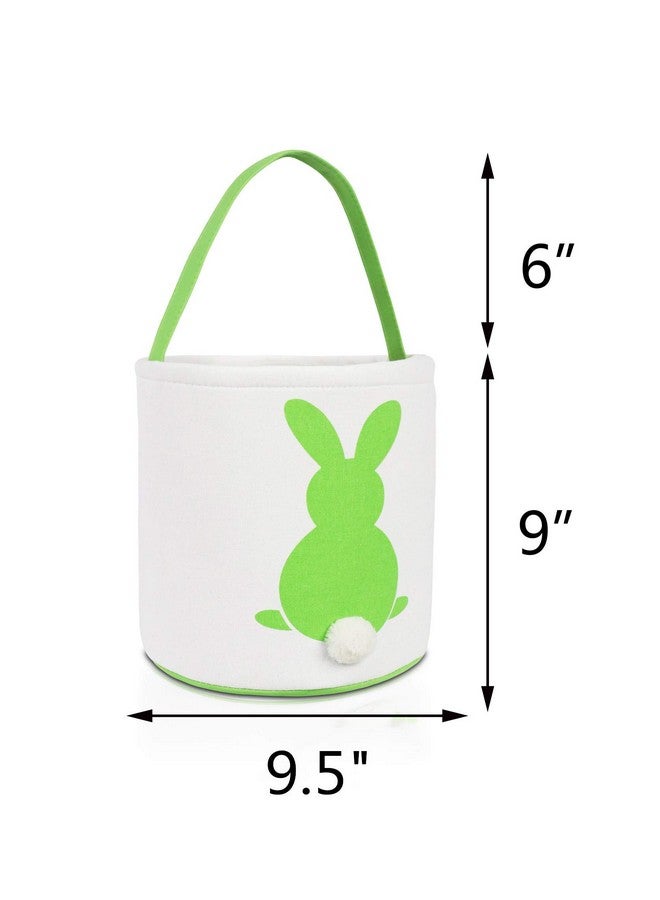 MONOBLANKS Easter Bunny Basket Bags For Canvas Cotton Carrying Gift And Eggs Hunt Bag?Fluffy Tails Printed Rabbit Canvas Toys Bucket Tote (Green) - Image 4