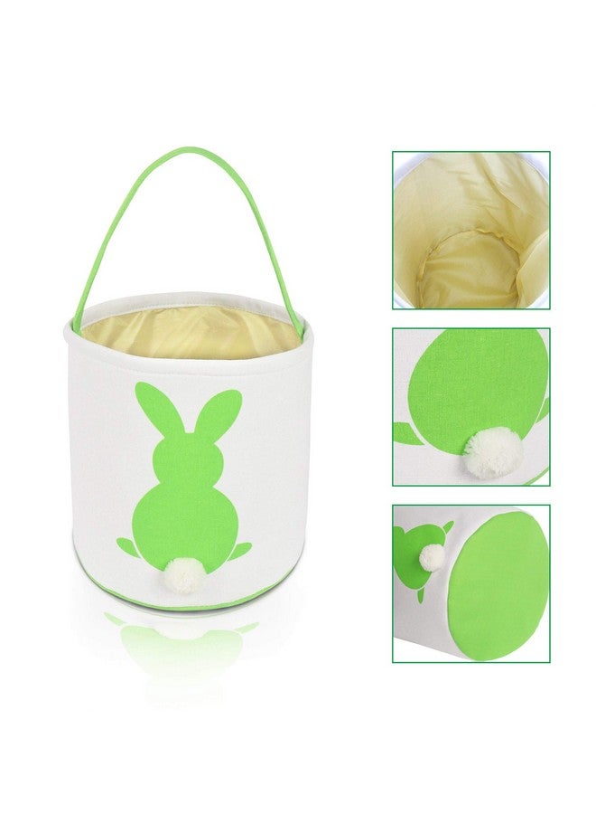 MONOBLANKS Easter Bunny Basket Bags For Canvas Cotton Carrying Gift And Eggs Hunt Bag?Fluffy Tails Printed Rabbit Canvas Toys Bucket Tote (Green) - Image 3
