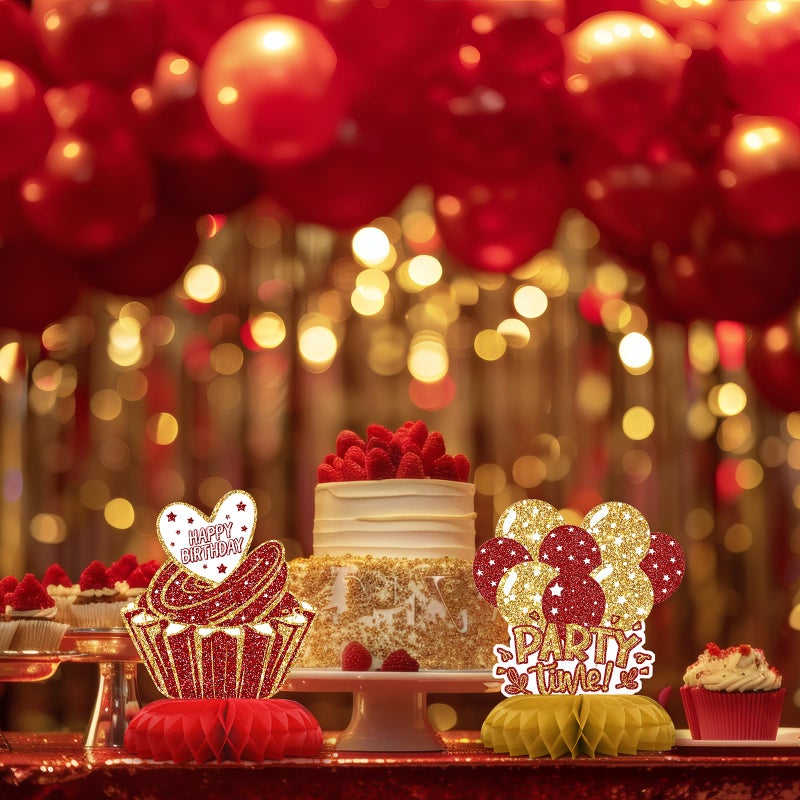 Celee Red and Gold Birthday Decorations â€“ 12PCS Honeycomb Table Centerpieces for Men Women Adults â€“ Happy Birthday Table Decor Party Supplies - Image 5