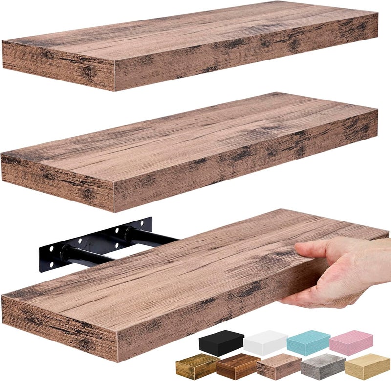 Sorbus Floating Shelves for Wall, Bathroom Shelves Wall Mounted for Kitchen, Bedroom, Bathroom Storage Over Toilet, Hanging Book Shelf for Wall Home Decor Living Room (Mahogany, 3 Pack) - Image 1