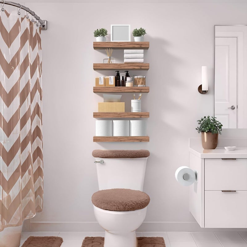 Sorbus Floating Shelves for Wall, Bathroom Shelves Wall Mounted for Kitchen, Bedroom, Bathroom Storage Over Toilet, Hanging Book Shelf for Wall Home Decor Living Room (Mahogany, 3 Pack) - Image 2