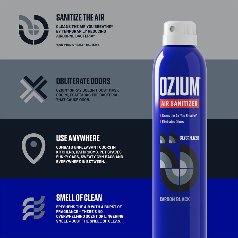 Ozium 3.5 Oz. Air Sanitizer & Odor Eliminator for Homes, Cars, Offices and More, Carbon Black Scent, 2 Pack - Image 2