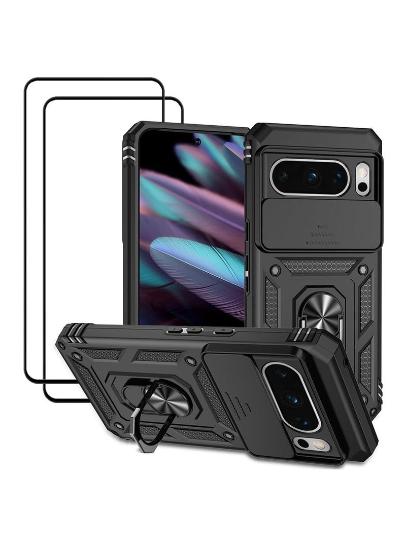 اووكاي [1+2] جراب هاتف Google Pixel 9 Pro XL مع واقي شاشة من الزجاج المقوى (قطعتين) وغطاء كاميرا منزلق وحلقة مسند وحافظة مقاومة للصدمات بدرجة عسكرية - Image 1