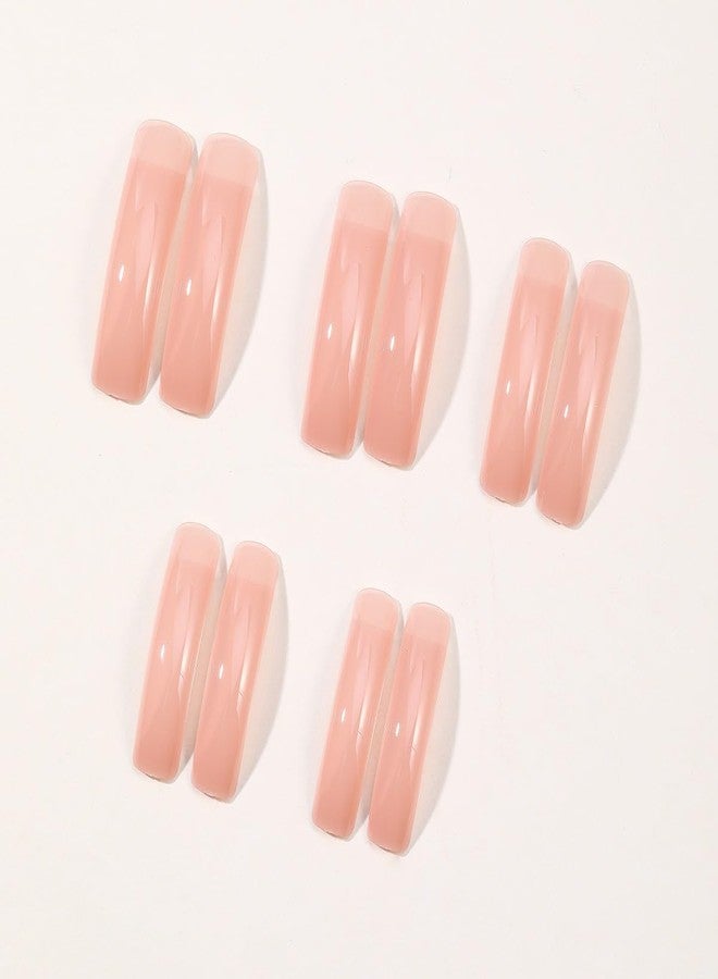 HJKDSFD Extra Long Press on Nails Curve Shaped Fake Nails Nude Pink Acrylic Nails Press on Solid Color False Nails Glossy Stick on Nails Natural Full Cover Glue on Nails Holiday for Women Girls 24Pcs - Image 2
