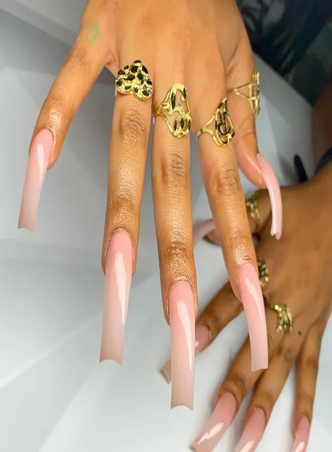 HJKDSFD Extra Long Press on Nails Curve Shaped Fake Nails Nude Pink Acrylic Nails Press on Solid Color False Nails Glossy Stick on Nails Natural Full Cover Glue on Nails Holiday for Women Girls 24Pcs - Image 4