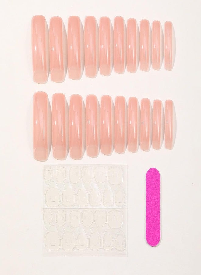HJKDSFD Extra Long Press on Nails Curve Shaped Fake Nails Nude Pink Acrylic Nails Press on Solid Color False Nails Glossy Stick on Nails Natural Full Cover Glue on Nails Holiday for Women Girls 24Pcs - Image 3