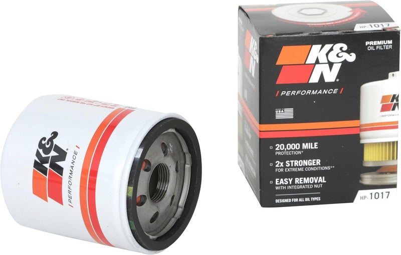 Kn Premium Oil Filter: 20,000 Mile Engine Protection with Wrench Off Nut: Compatible with Select 2006-2022 ALFA ROMEO/BUICK/CHEVROLET/DODGE Vehicle Models (See Description for Select Models),HP-1017 - Image 1
