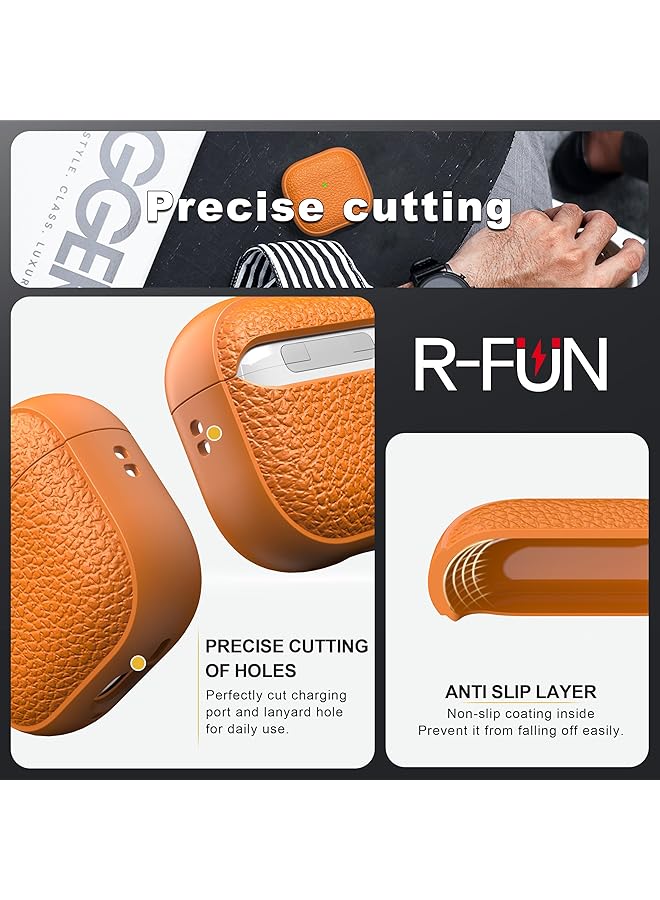 erorex Airpods 4 Case Soft Tpu Like Leather Drop Protection Case For Men Women With Lanyard And Cleaning Kit Compatible With Latest Airpods 4Th Generation Usb C 2024 Orange - Image 5