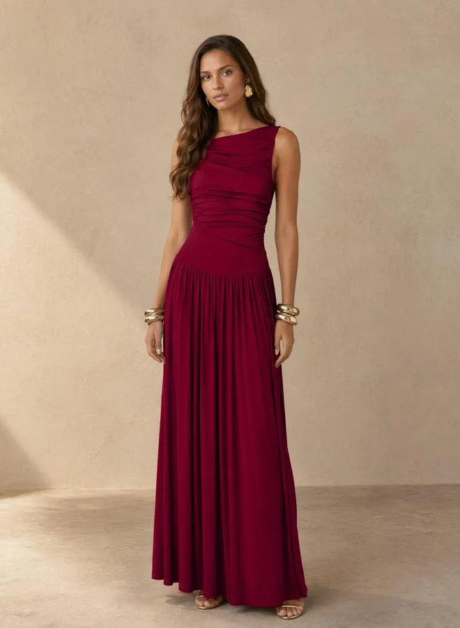 ستايلي Red Ruched A-Line Maxi Dresss