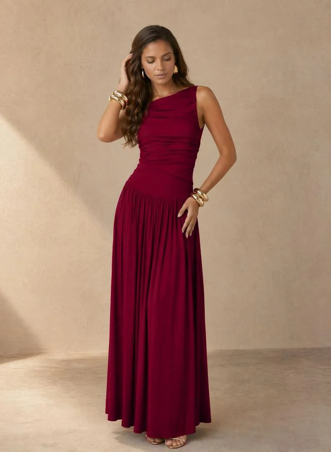 ستايلي Red Ruched A-Line Maxi Dresss
