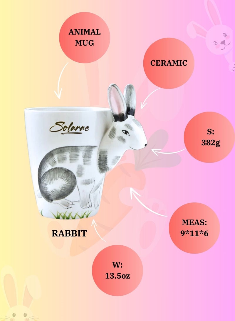 SOLARAE Animal 3D Shape Hand Painted Ceramic 450 ML Coffee Mugs w/ Assorted Printed Animal Character Good for Tea, Coffee, Milk, Ideal Gift for Kids, Teenagers, Man & Woman (RABBIT) - Image 4