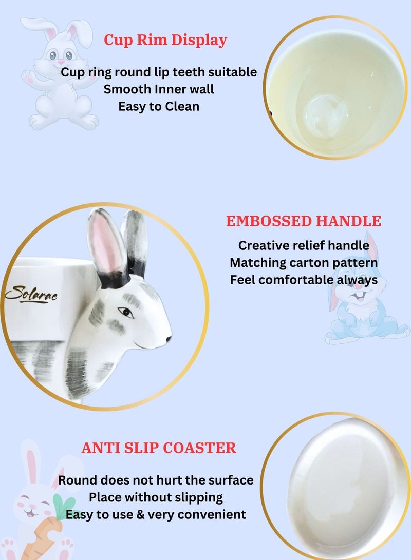 SOLARAE Animal 3D Shape Hand Painted Ceramic 450 ML Coffee Mugs w/ Assorted Printed Animal Character Good for Tea, Coffee, Milk, Ideal Gift for Kids, Teenagers, Man & Woman (RABBIT) - Image 3