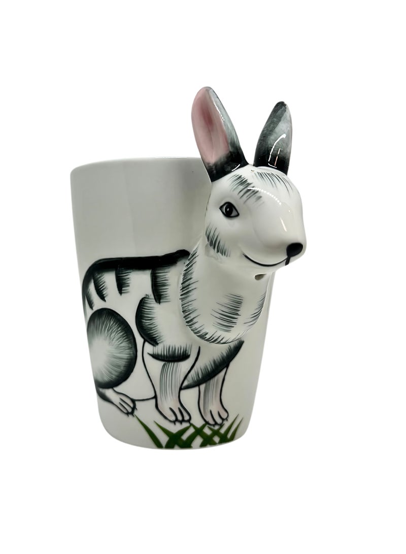 SOLARAE Animal 3D Shape Hand Painted Ceramic 450 ML Coffee Mugs w/ Assorted Printed Animal Character Good for Tea, Coffee, Milk, Ideal Gift for Kids, Teenagers, Man & Woman (RABBIT) - Image 1