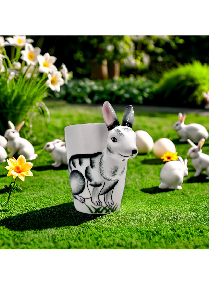 SOLARAE Animal 3D Shape Hand Painted Ceramic 450 ML Coffee Mugs w/ Assorted Printed Animal Character Good for Tea, Coffee, Milk, Ideal Gift for Kids, Teenagers, Man & Woman (RABBIT) - Image 2