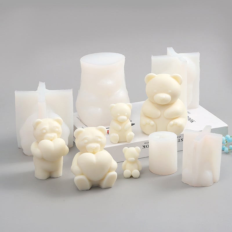 New Bear Aromatherapy Candle Mold DIY Baking Handmade Soap Bear Cake Silicone Mold White