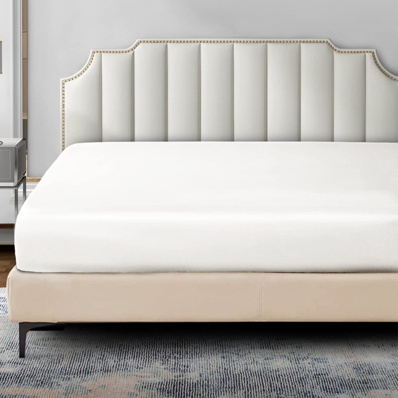 P Pothuiny Satin Fitted Sheet King Size 1 Single Fitted Sheet Only Extra Soft Deep Pocket Bottom Bed Sheets Mattress Cover Fits 12 to 16 Wrinkle Free Fully Elasticized Ivory White