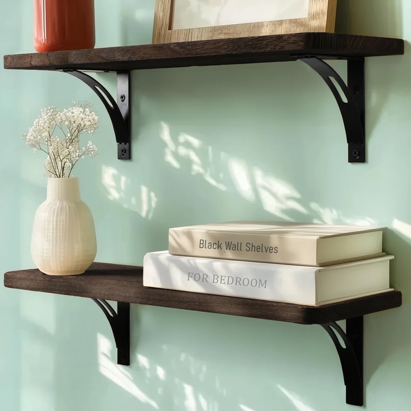Willowy Reinforced Steel Bracket Black Shelving for Wall - Easy to Install, Template and Video Included - Wall Mounted Rustic Wood Shelves for Bathroom, Wall Shelves for Living Room - Image 1
