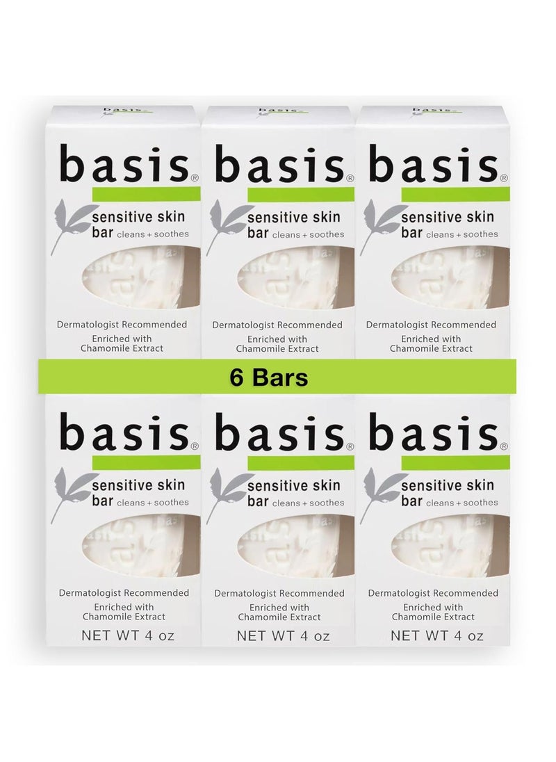 Basis - Basis Sensitive Skin Bar Soap for Body, Hands and Face, Unscented Soap Bar for Sensitive Skin with Chamomile and Aloe Vera, Bar Soap Bulk Pack, 4 Oz Bar, Pack of 6 - Image 1