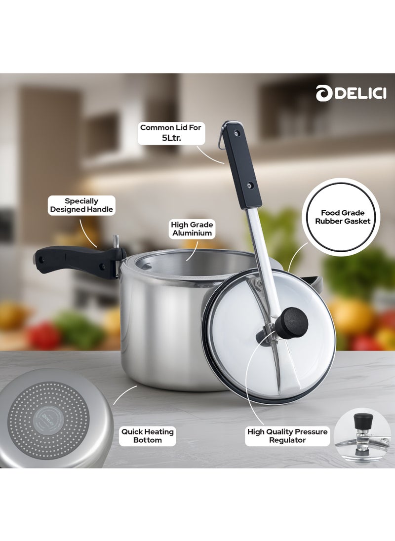 DELICI 5Liters Pressure Cooker Inner lid Aluminium AIPC5 | 5L Capacity | Quick Heating Induction Base | Durable Safety Valve | Food Grade Rubber Basket | Specially Designed Handle | Versatile pressure cooker Silver  - Image 4