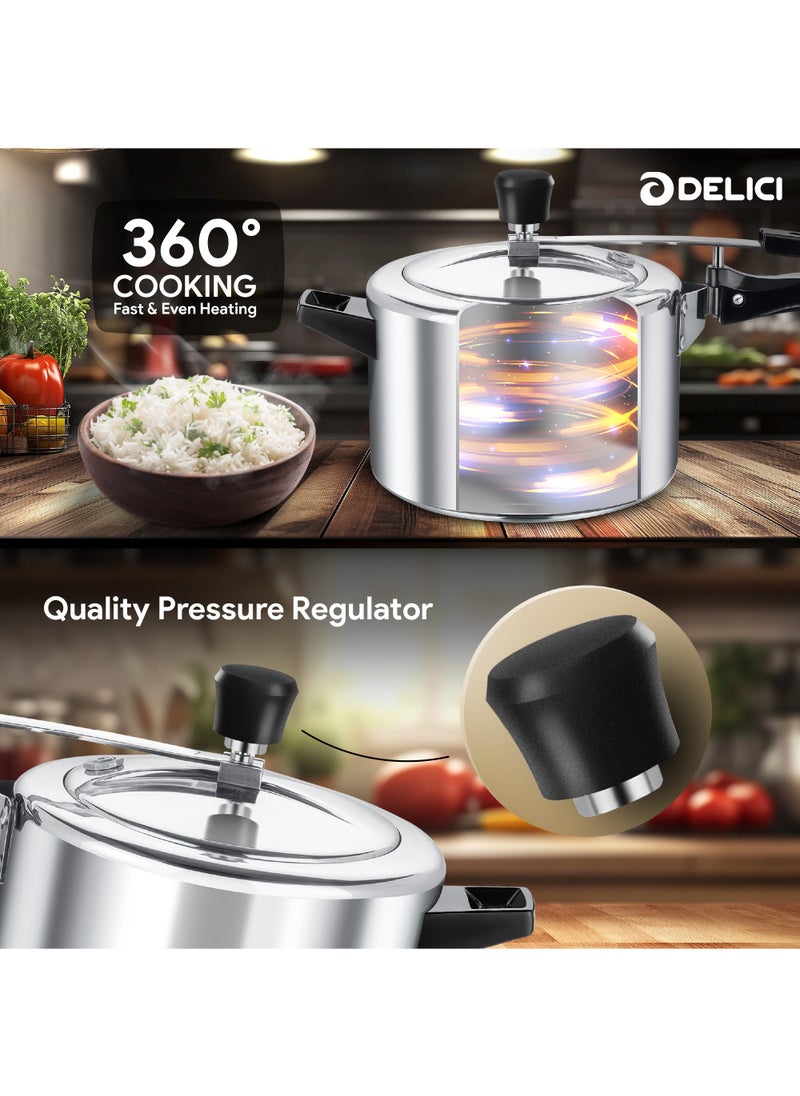 DELICI 5Liters Pressure Cooker Inner lid Aluminium AIPC5 | 5L Capacity | Quick Heating Induction Base | Durable Safety Valve | Food Grade Rubber Basket | Specially Designed Handle | Versatile pressure cooker Silver  - Image 5