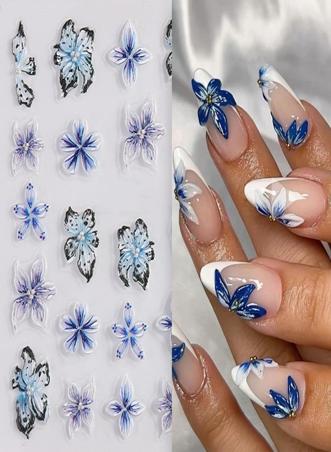BYJKYEN Flower Nail Stickers for Nails Art Self-Adhesive Blue Flowers Nail Decals Spring Summer Flower Nails Designs Decoration Supplies Kit Sticker for Women and Girls DIY Charms - Image 5