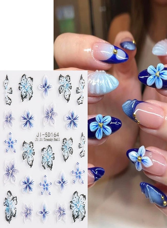 BYJKYEN Flower Nail Stickers for Nails Art Self-Adhesive Blue Flowers Nail Decals Spring Summer Flower Nails Designs Decoration Supplies Kit Sticker for Women and Girls DIY Charms - Image 2