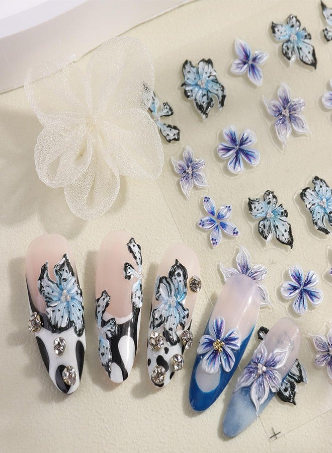 BYJKYEN Flower Nail Stickers for Nails Art Self-Adhesive Blue Flowers Nail Decals Spring Summer Flower Nails Designs Decoration Supplies Kit Sticker for Women and Girls DIY Charms - Image 4