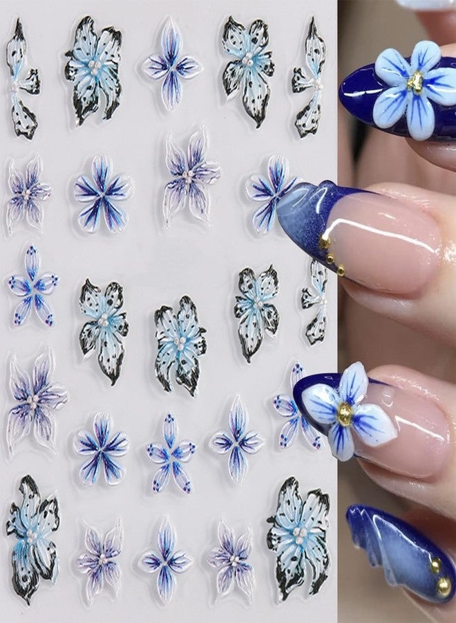 BYJKYEN Flower Nail Stickers for Nails Art Self-Adhesive Blue Flowers Nail Decals Spring Summer Flower Nails Designs Decoration Supplies Kit Sticker for Women and Girls DIY Charms - Image 3