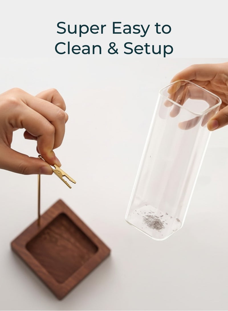 سورتيفي مبخرة عصي بخور بتصميم معاصر من مع صينية زجاجية لجمع الرماد – مبخرة أنيقة بدون فوضى لتزيين الغرف، تشمل عصي بخور وفرشاة، مثالية للتأمل، اليوغا، السبا والاسترخاء - Image 3