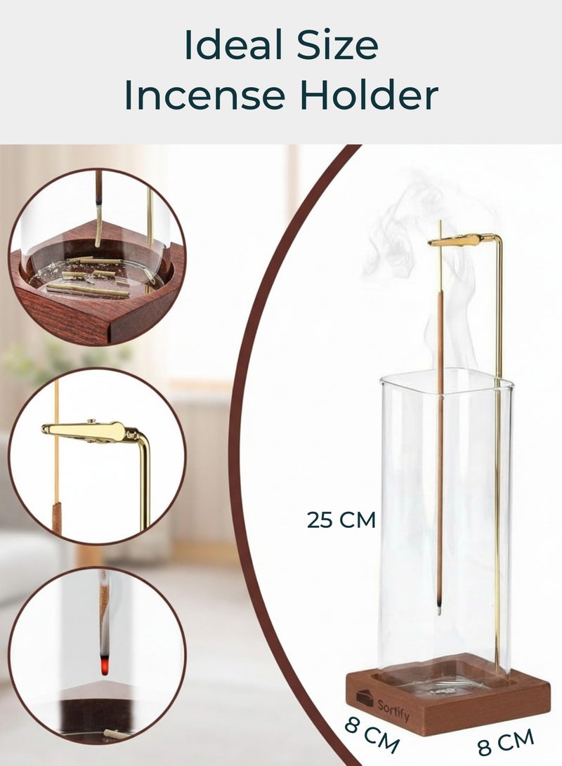 سورتيفي مبخرة عصي بخور بتصميم معاصر من مع صينية زجاجية لجمع الرماد – مبخرة أنيقة بدون فوضى لتزيين الغرف، تشمل عصي بخور وفرشاة، مثالية للتأمل، اليوغا، السبا والاسترخاء - Image 5