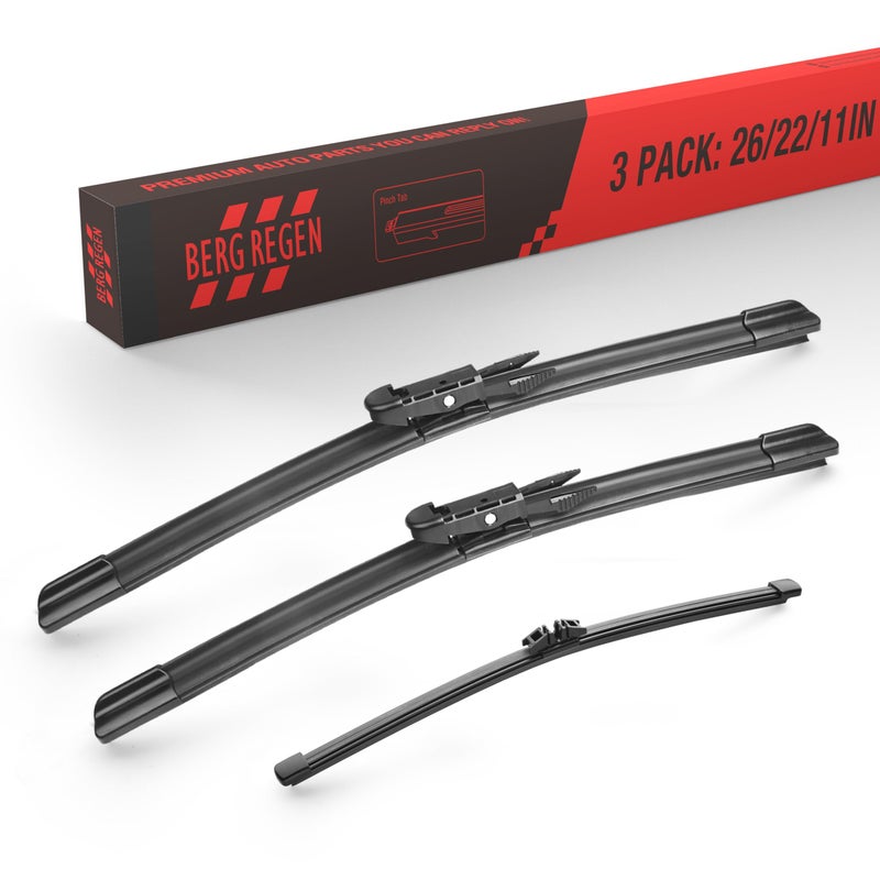 BERG REGEN 2622 Windshield Wiper Blades with 11 Rear Automotive Replacement Set for Ford Explorer 2011 2012 2013 2014 2015 2016 2017 2018 2019 2020 2021 2022 2023 Genuine OEM Quality Set of 3