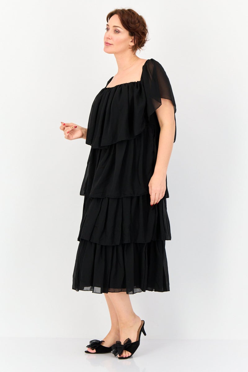 Archive Design Studio Women Plain Tiered Dress, Black - Image 3
