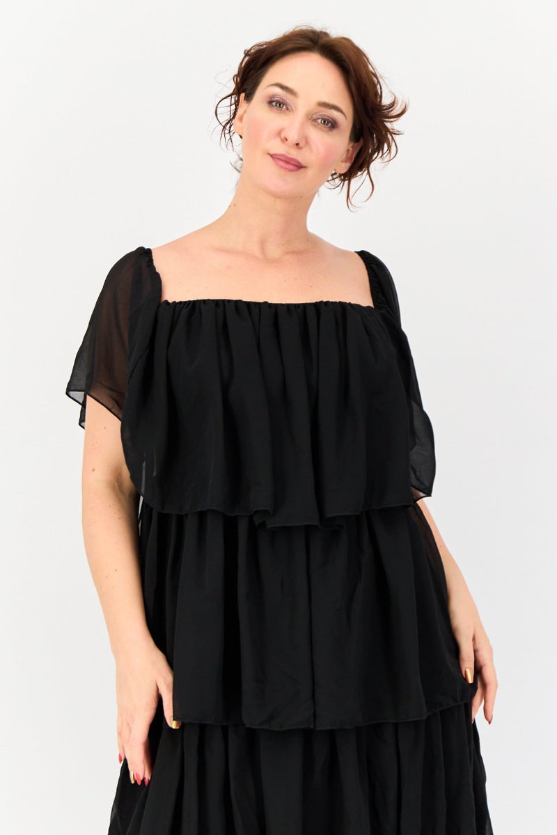 Archive Design Studio Women Plain Tiered Dress, Black - Image 4