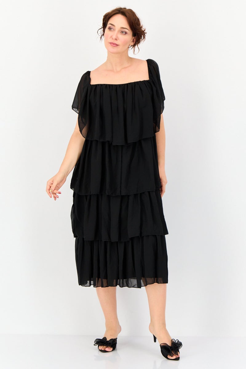 Archive Design Studio Women Plain Tiered Dress, Black - Image 1