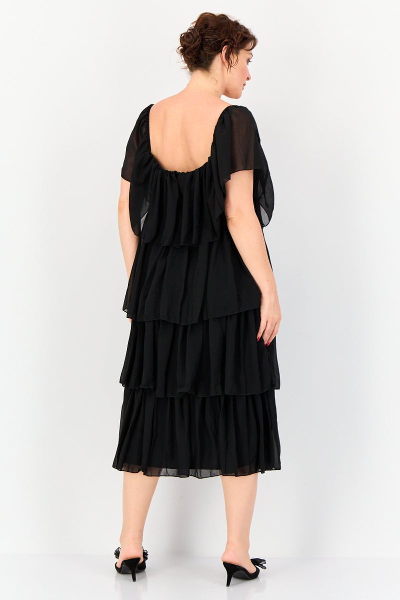 Archive Design Studio Women Plain Tiered Dress, Black - Image 2