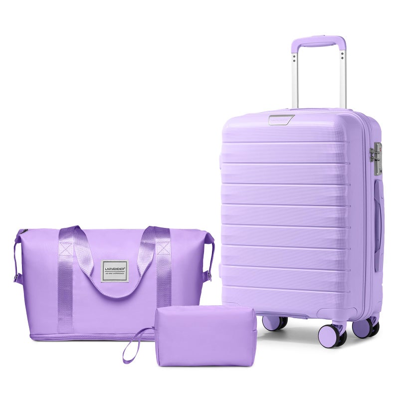 LARVENDER Luggage Sets 3 Piece with Duffel Bag Hardside PP Carry On Suitcase with 360Â° Spinner Wheels TSA Lock Luggage Sets for Women, Lavender - Image 1