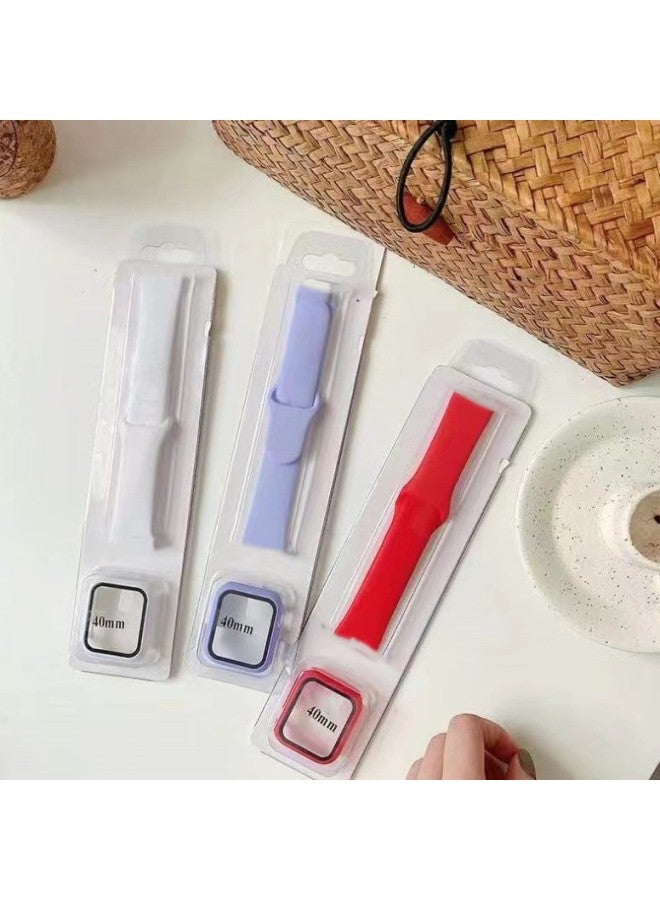 For Apple Watch Case Iwatch7 Strap 6se Generation Silicone AppleWatch Watch Strap + Case Set-Color:1. Ice Blue-Exterior Dimension:44L (set) Strap + Case - Image 3