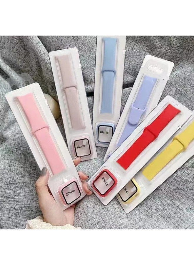 For Apple Watch Case Iwatch7 Strap 6se Generation Silicone AppleWatch Watch Strap + Case Set-Color:1. Ice Blue-Exterior Dimension:44L (set) Strap + Case - Image 4