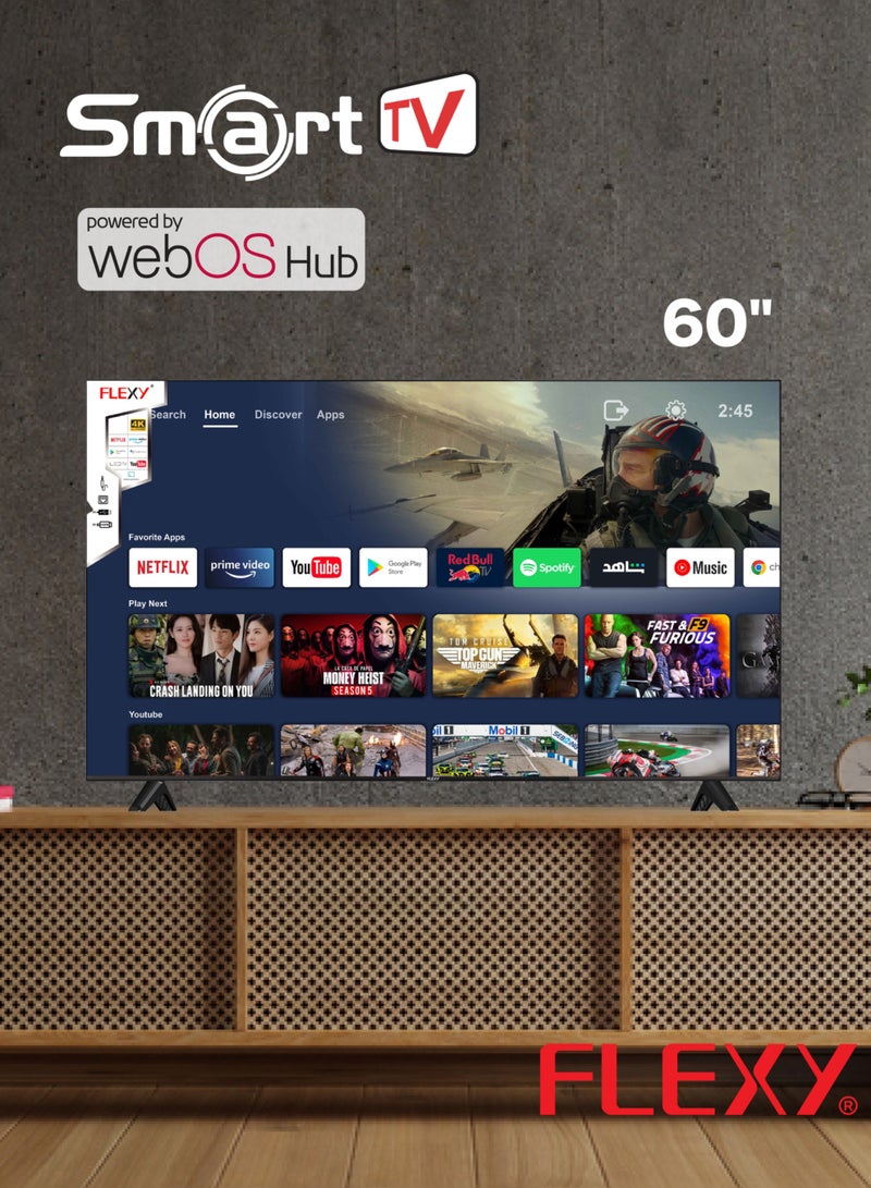 Flexy 60” 4K UHD Smart LED TV, webOS Hub, Dolby Audio, 3 HDMI, Bluetooth, Dual Remotes, YouTube, Netflix, WiFi, Screen Share, 2-Year Warranty  - Image 2