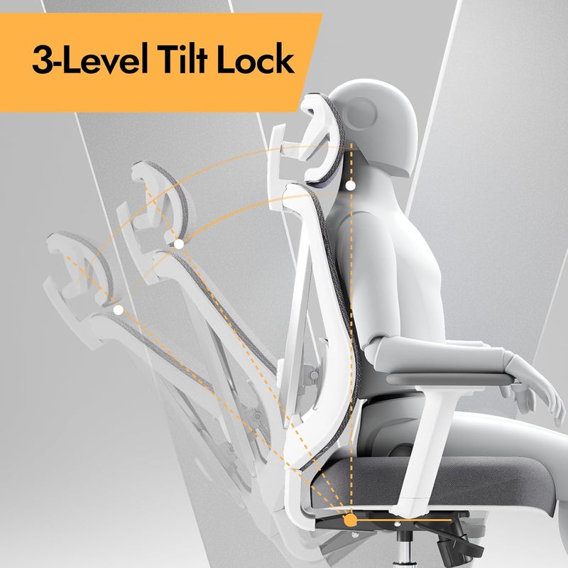 HOLLUDLE Ergonomic Mesh Office Chair - 3D Adjustable Lumbar Support & 3D Armrests, V-Shaped Back, Adjustable Desk Chair for Office & Home, White - Image 5
