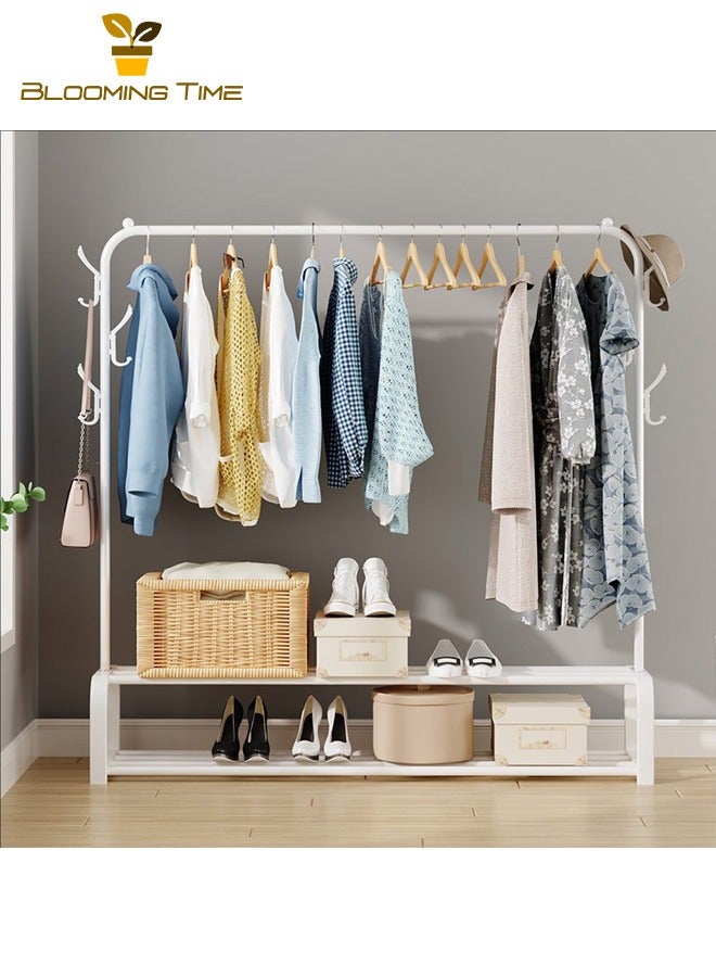 بلومنغ تايم بسيطة معطف تخزين المتكاملة مزيج شماعات المنزلية الطابق إلى السقف غرفة نوم شرفة المنقولة رف ملابس مع قدرة قوية الحاملة ، ليس من السهل الصدأ و الفضاء إنقاذ ، 110*33 * 150 سنتيمتر الأبيض - Image 1