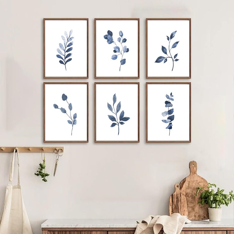 KBKBART Navy Blue Botanical Wall Art Set of 6  Minimalist Abstract Botanical Prints Watercolor Blue White Leaf Plant Wall Decor Canvas Painting  Boho Floral Botanical Wall Decor for Bathroom  Bedroom  Living - Image 3