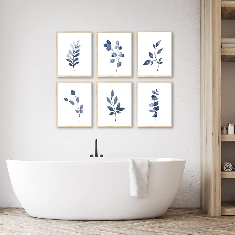 KBKBART Navy Blue Botanical Wall Art Set of 6  Minimalist Abstract Botanical Prints Watercolor Blue White Leaf Plant Wall Decor Canvas Painting  Boho Floral Botanical Wall Decor for Bathroom  Bedroom  Living - Image 4