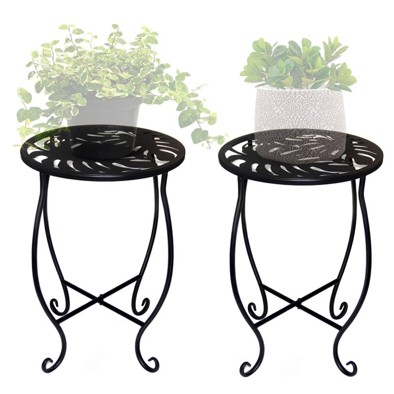 Aonagi 15 Tall Metal Plant Stand 8 Wide Round Plant Stand for Flower Pot Rustproof Iron Plant Holder for Indoor Outdoor Use Easy Assemble Flower Stand for Home Garden Display Greenery Round 2pcs