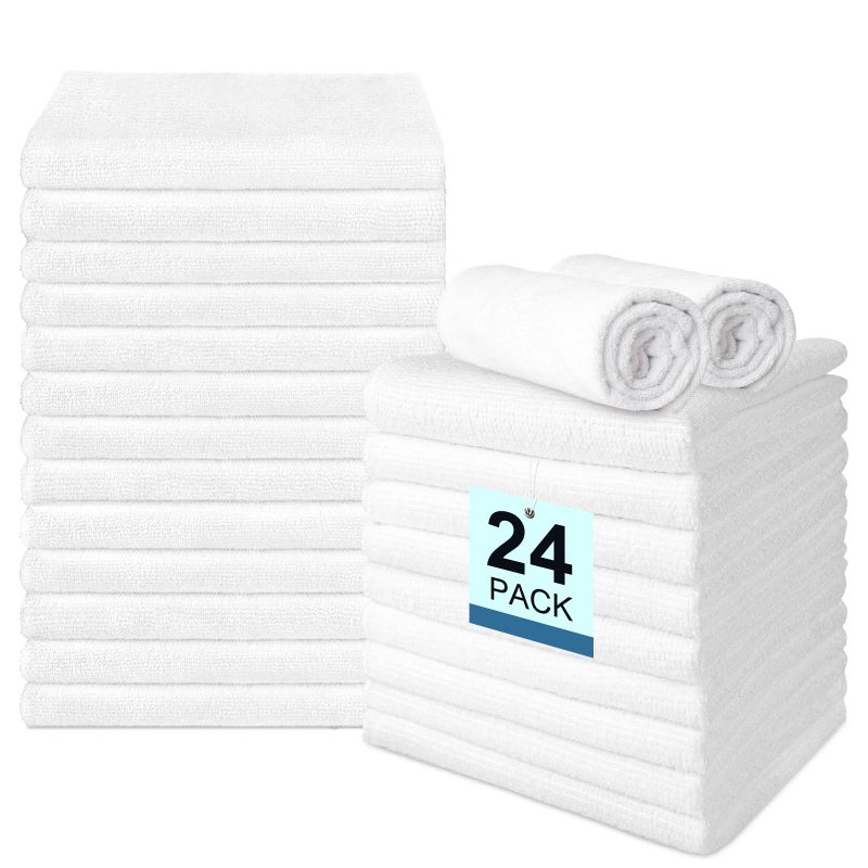UNIMADE 24 Pack Hand Towels Set - Highly Absorbent and Quick Drying Microfiber Gym Towels, Premium Wash Cloths for Bathroom, Salon, Gym, Shower, Hotel, and Spa - 16x27 inch (White) - Image 1