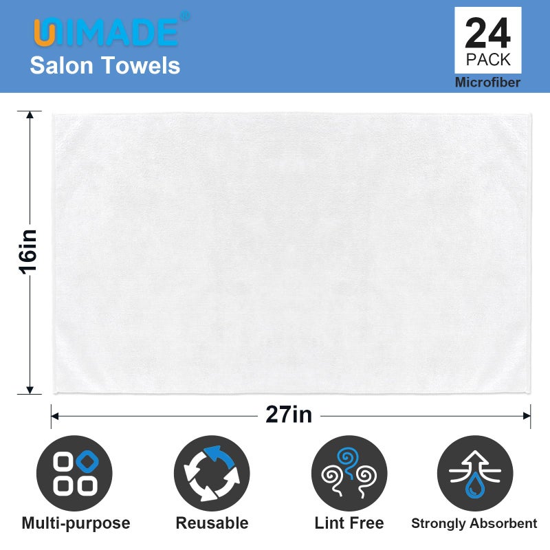 UNIMADE 24 Pack Hand Towels Set - Highly Absorbent and Quick Drying Microfiber Gym Towels, Premium Wash Cloths for Bathroom, Salon, Gym, Shower, Hotel, and Spa - 16x27 inch (White) - Image 2