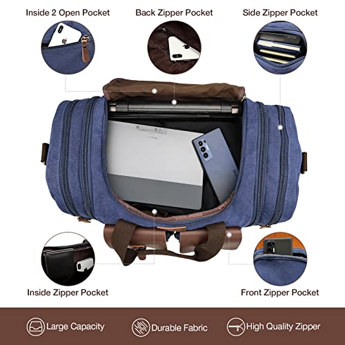Wildroad 50L Travel Duffel Bag, Expandable Canvas Genuine Leather Duffle Bag Upgraded Overnight Weekender Carry on Bag - Image 3